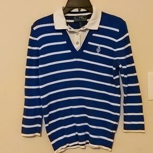 Ralph Lauren stripe top white and blue. size M
